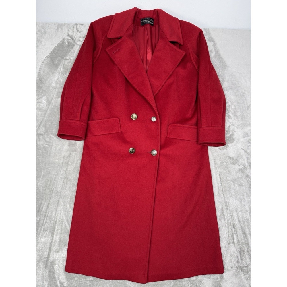 Vintage Noble Fashions Long Wool Coat Womens XL Red Double Breasted  80s 90s Y2K